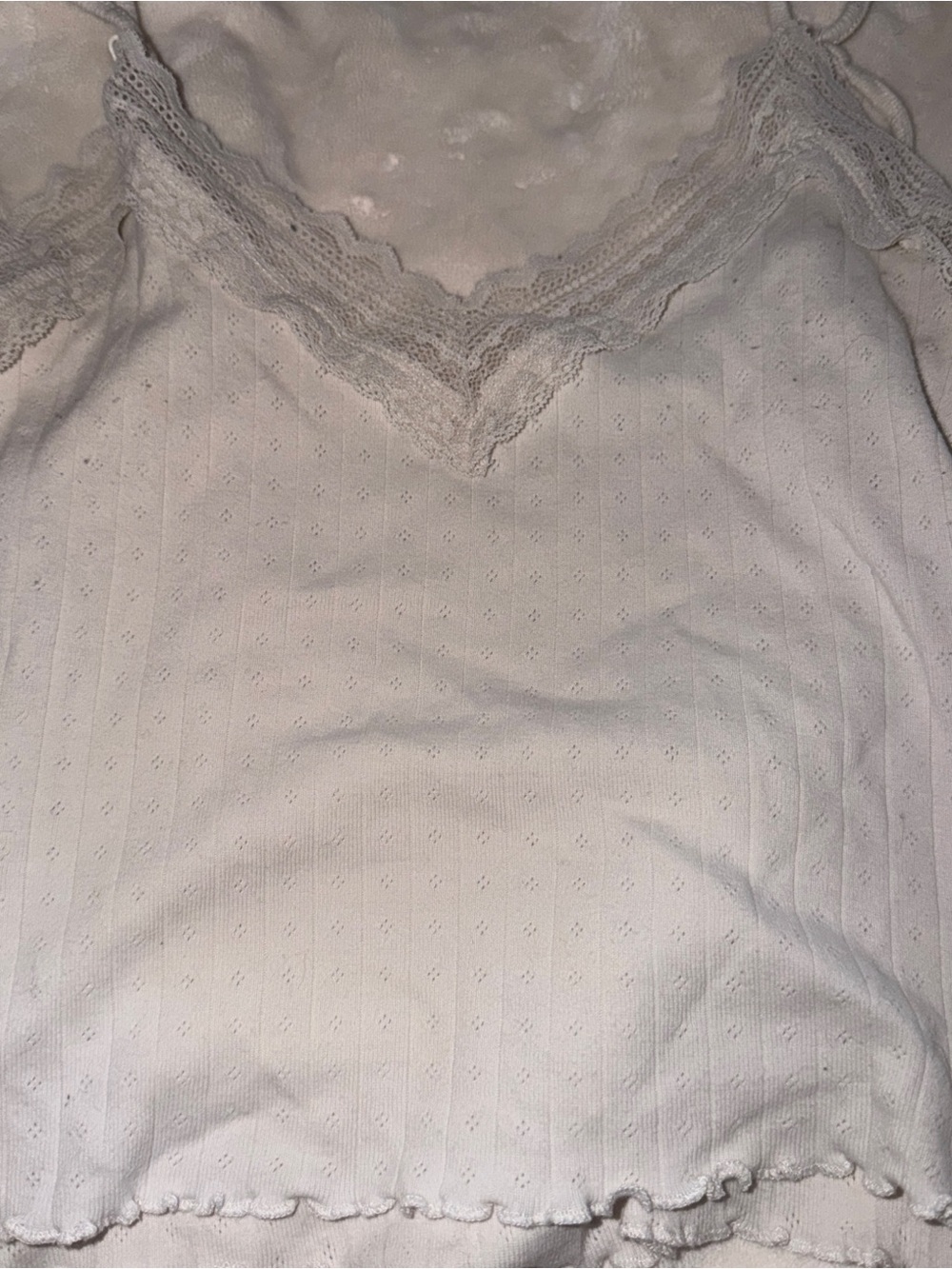 American Eagle Cream Ribbed Tank with Subtle Eyelet Detail